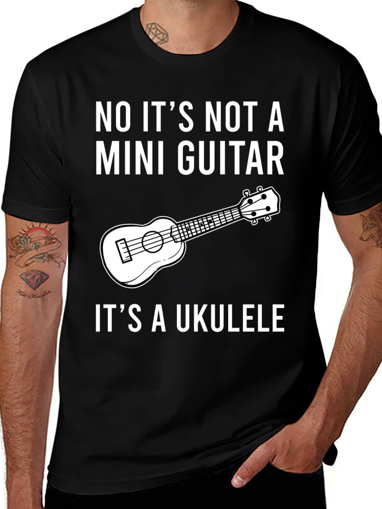 Ukulele Humor T-Shirt: Not a Mini Guitar!