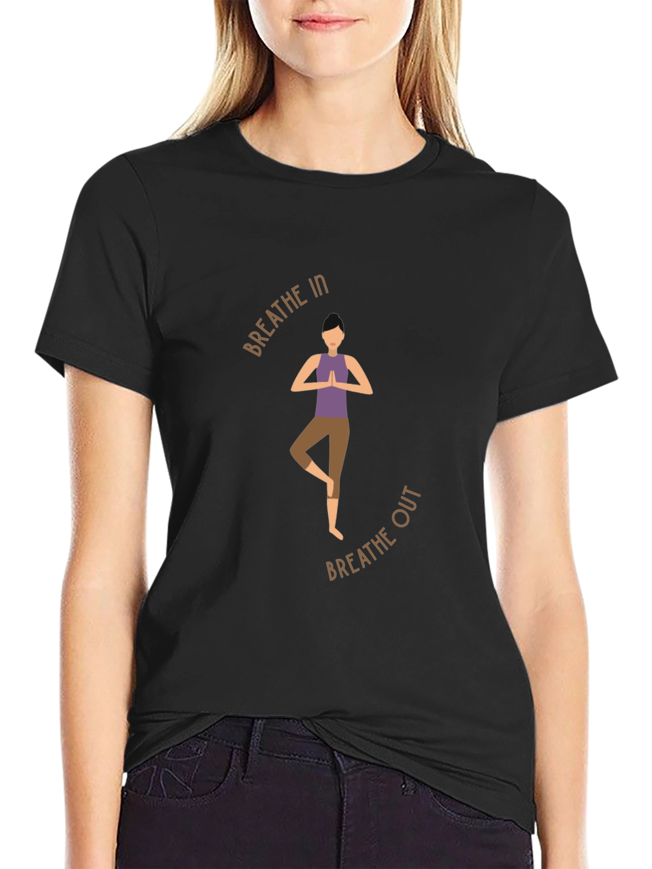 Breathe In Breathe Out Yoga Graphic Black T-Shirt