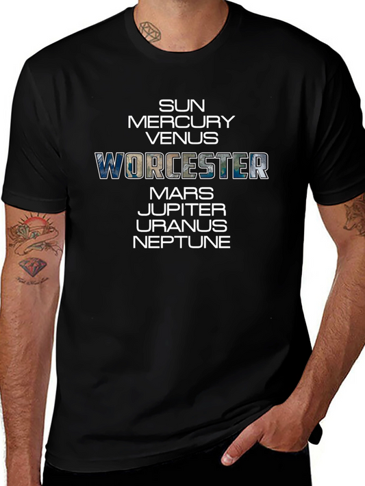 Worcester Planets Graphic T-Shirt - Black Crew Neck Tee