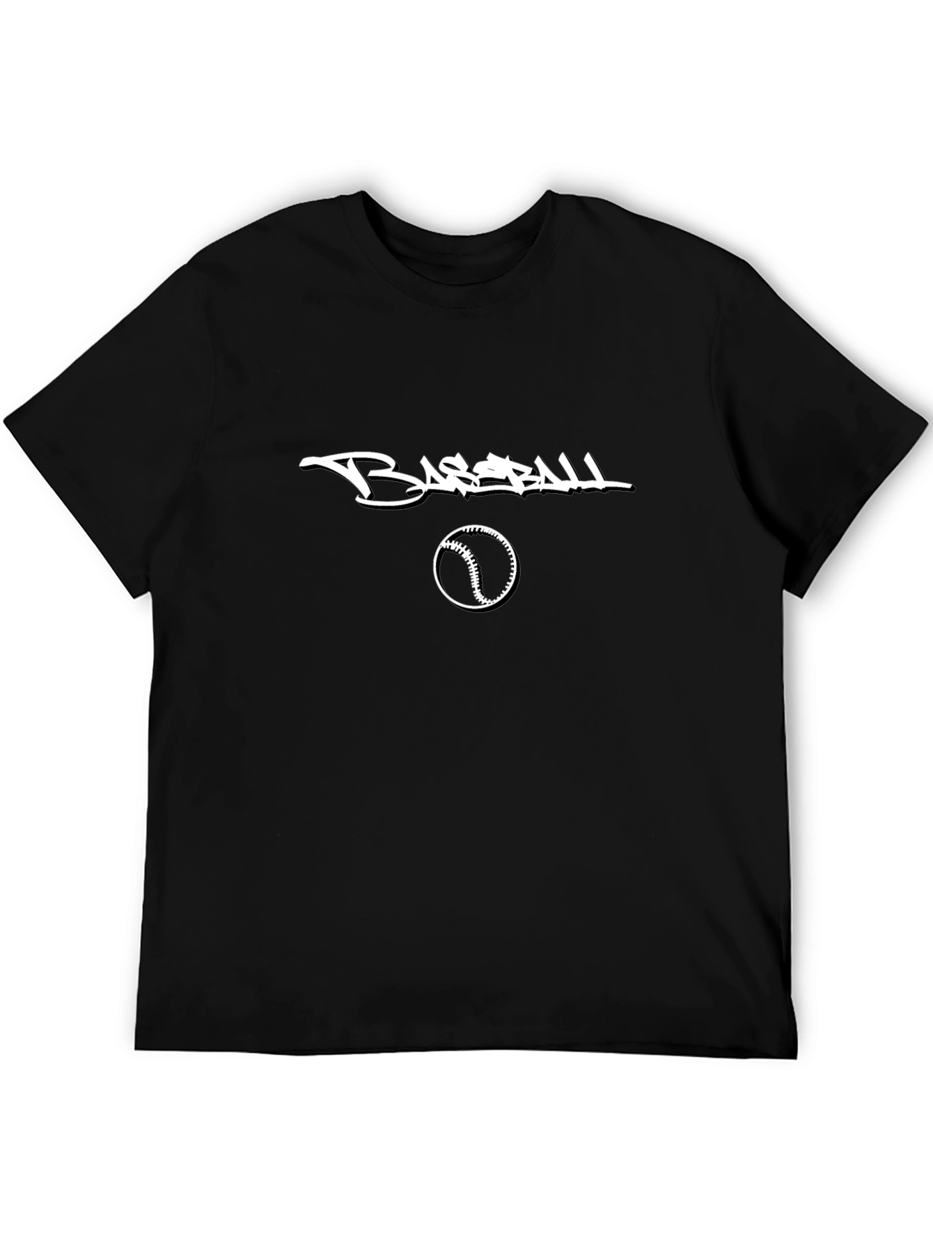 Baseball Graphic Tee - Black Cotton Casual Shirt