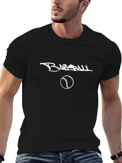 Baseball Graphic Tee - Black Cotton Casual Shirt