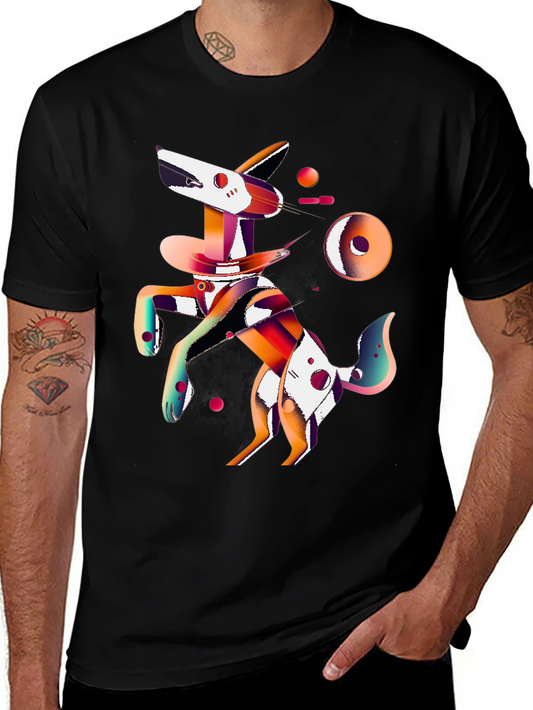 Abstract Dog Graphic Black T-Shirt