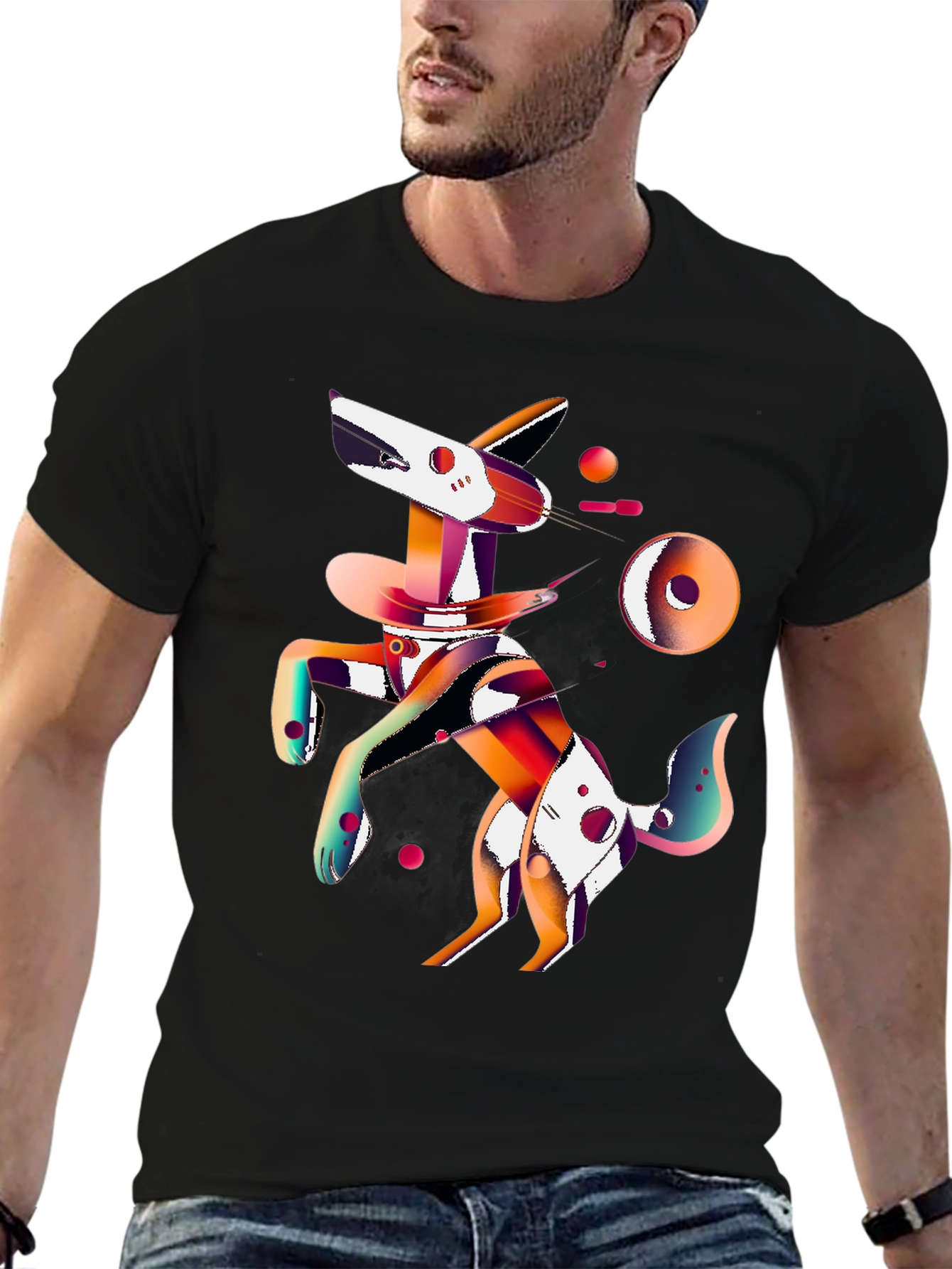 Abstract Dog Graphic Black T-Shirt