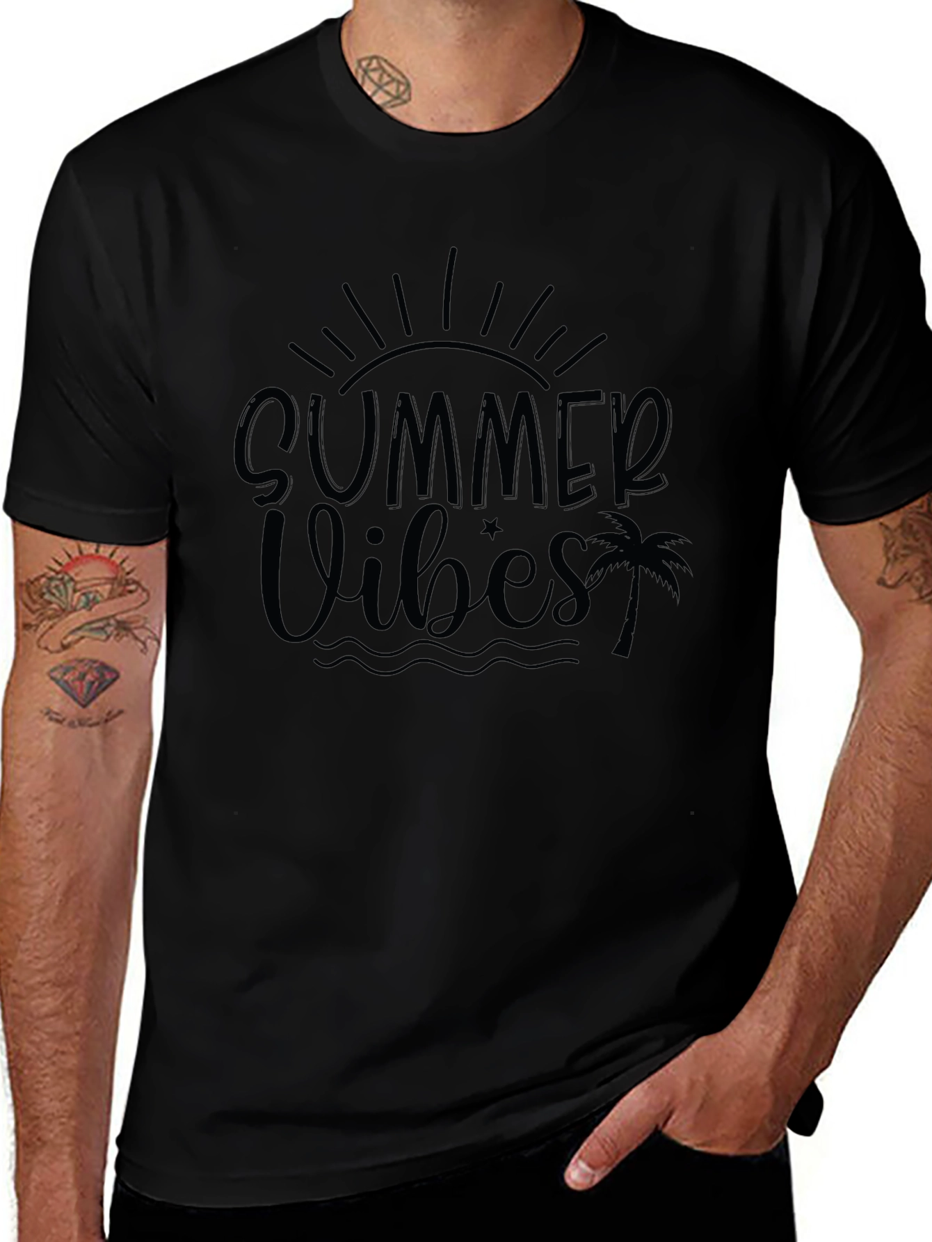 Summer Vibes Black Graphic T-Shirt