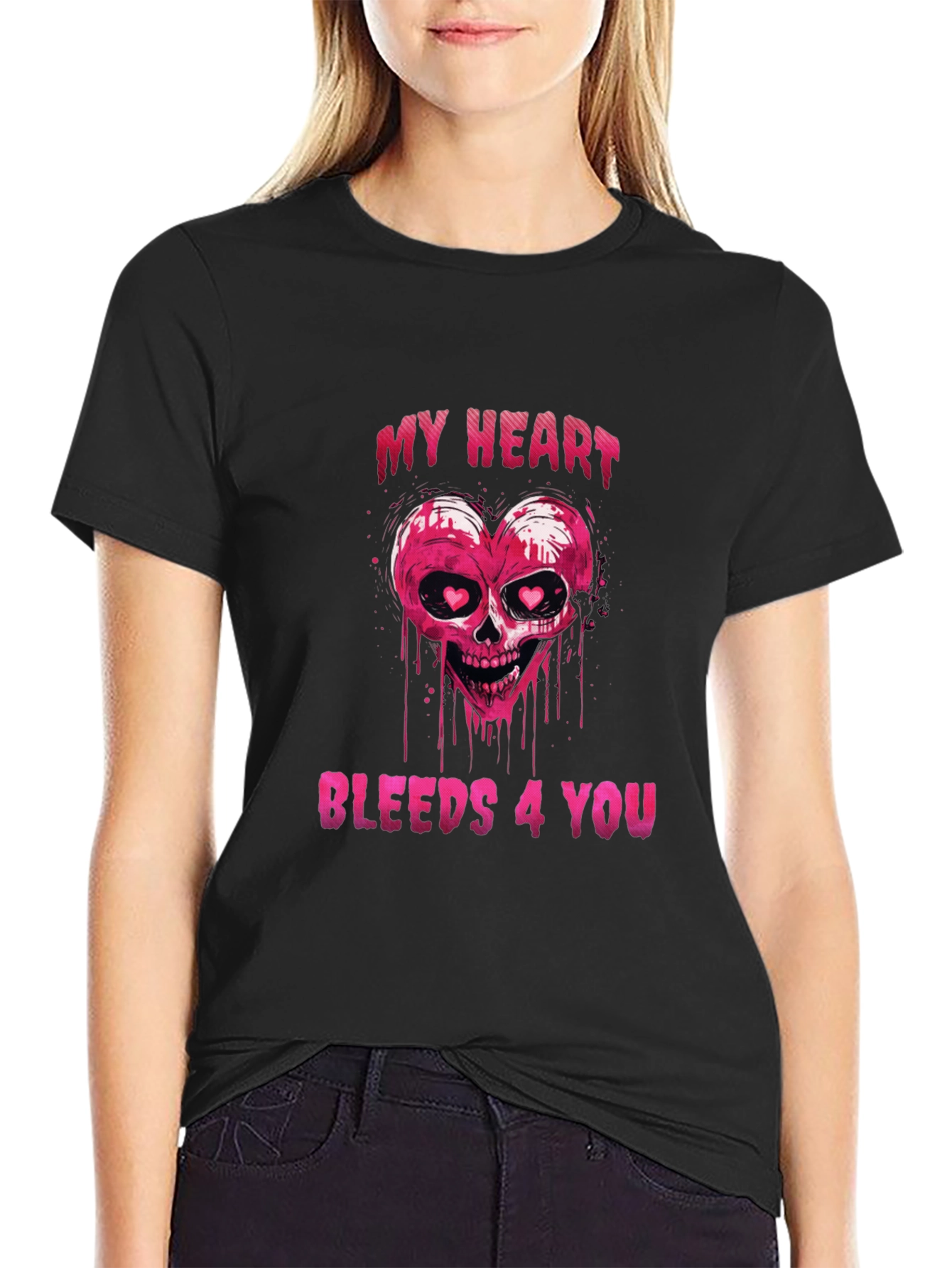 Bleeding Heart Skull Graphic Tee - Valentines Day Shirt
