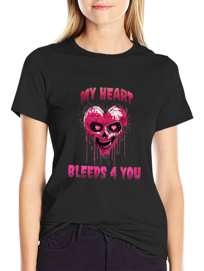 Bleeding Heart Skull Graphic Tee - Valentines Day Shirt