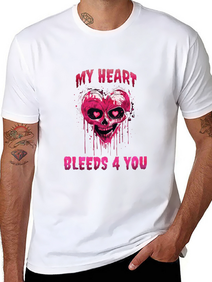 Bleeding Heart Skull Graphic Tee - Valentines Day Shirt