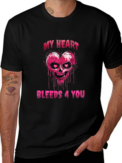 Bleeding Heart Skull Graphic Tee - Valentines Day Shirt