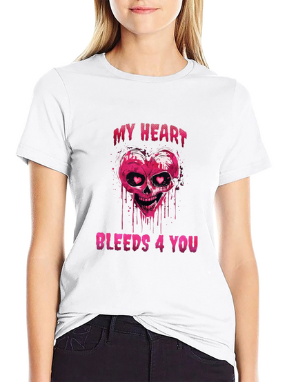 Bleeding Heart Skull Graphic Tee - Valentines Day Shirt