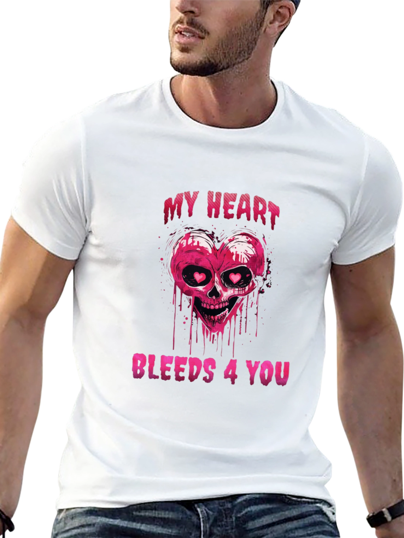 Bleeding Heart Skull Graphic Tee - Valentines Day Shirt
