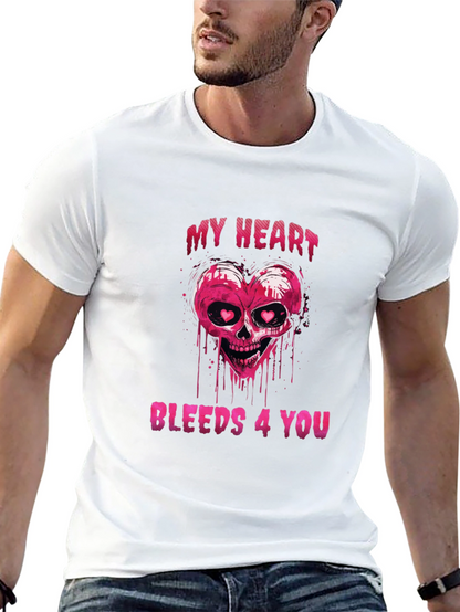 Bleeding Heart Skull Graphic Tee - Valentines Day Shirt