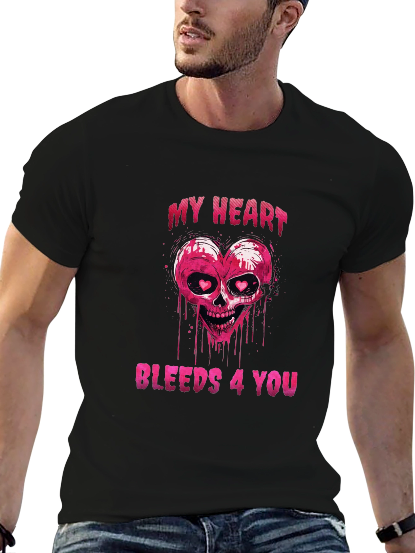 Bleeding Heart Skull Graphic Tee - Valentines Day Shirt