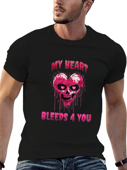 Bleeding Heart Skull Graphic Tee - Valentines Day Shirt