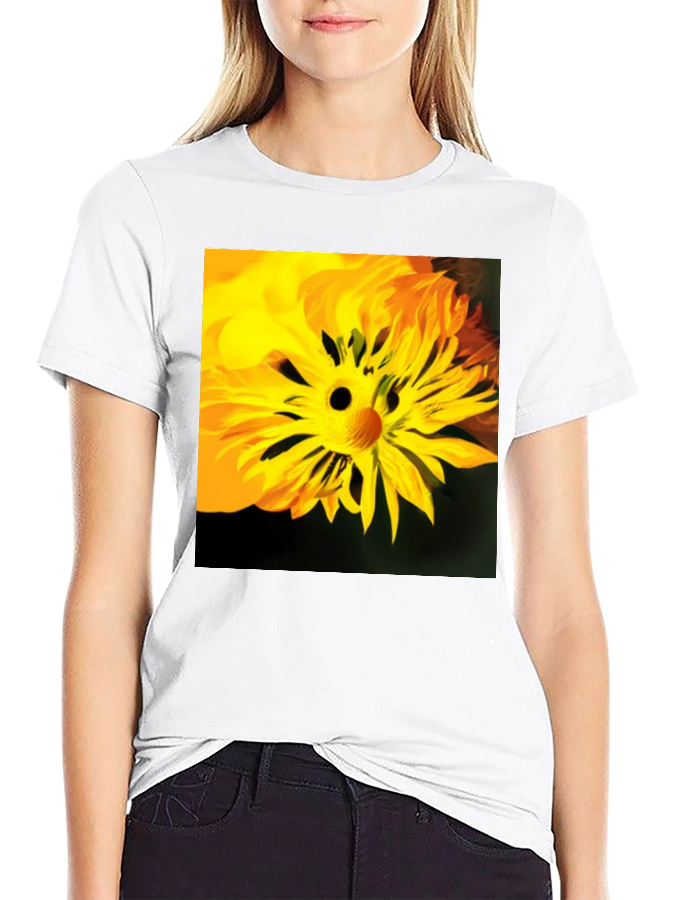 Unique Floral Face Graphic Black T-Shirt