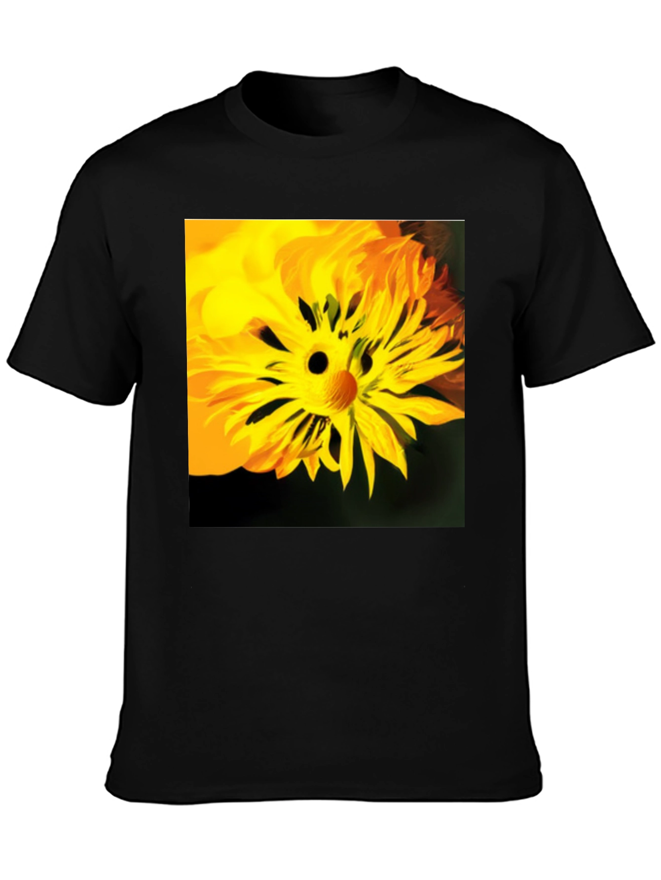 Unique Floral Face Graphic Black T-Shirt
