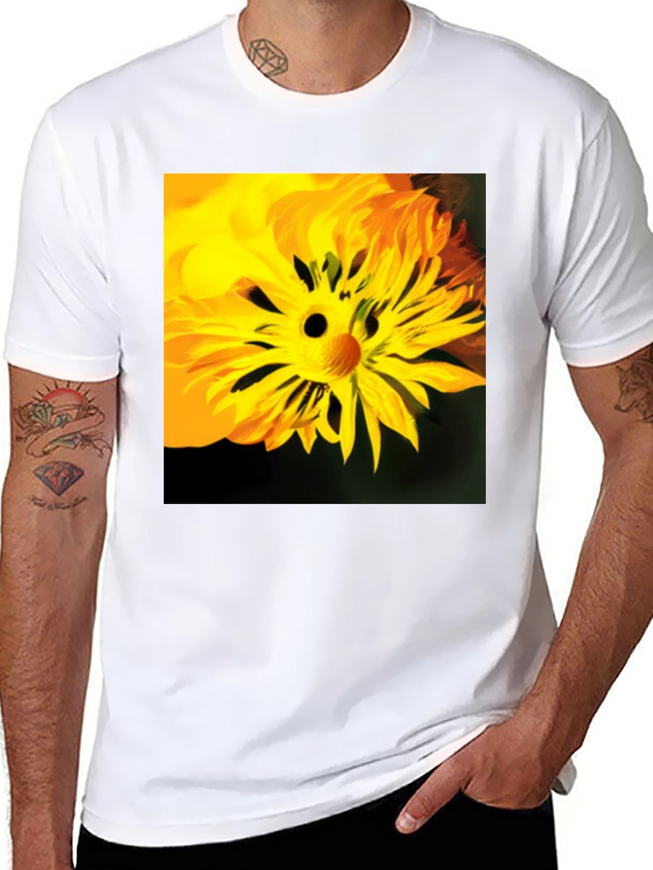 Unique Floral Face Graphic Black T-Shirt