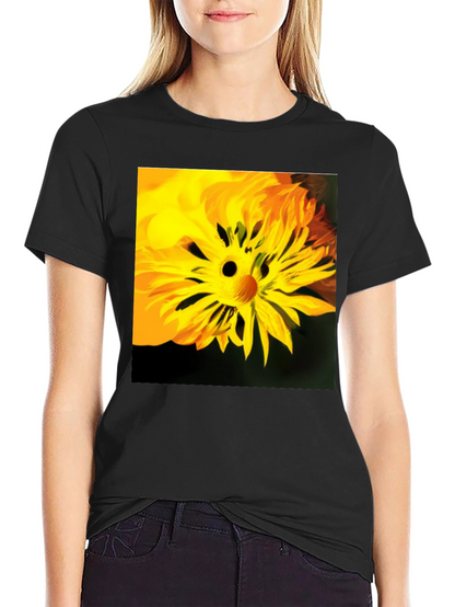 Unique Floral Face Graphic Black T-Shirt
