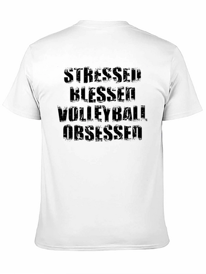 Stressed Blessed Volleyball Obsessed Black T-Shirt