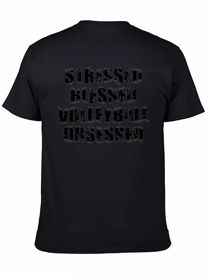 Stressed Blessed Volleyball Obsessed Black T-Shirt