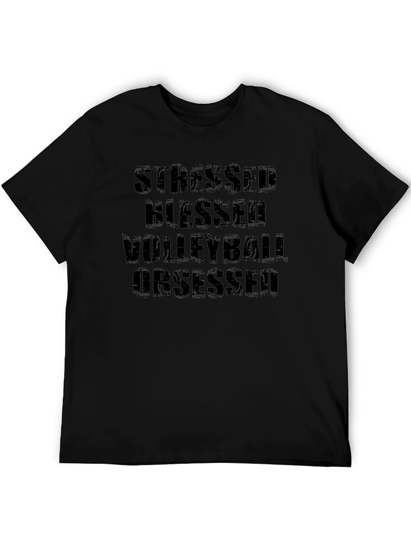 Stressed Blessed Volleyball Obsessed Black T-Shirt