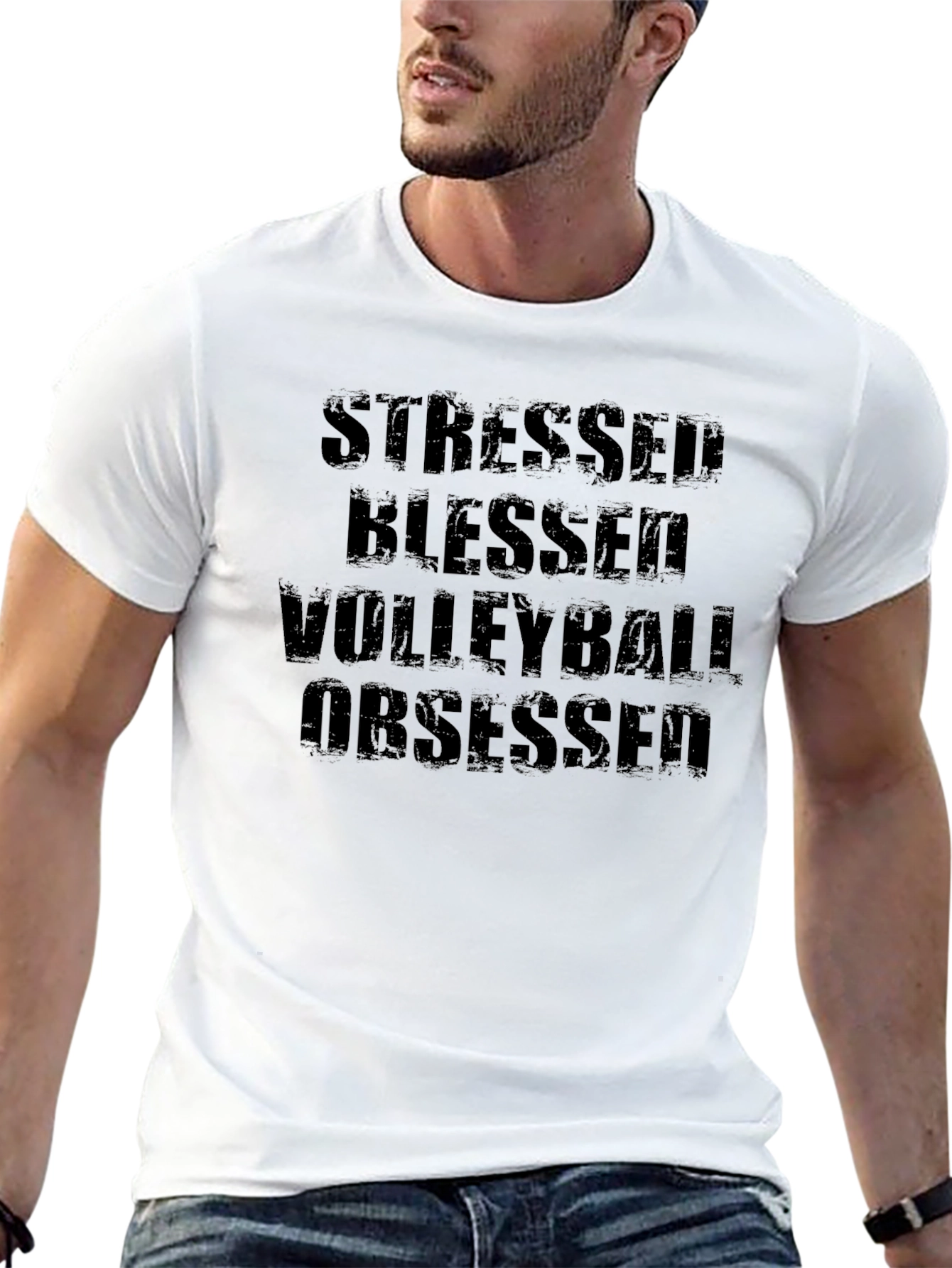 Stressed Blessed Volleyball Obsessed Black T-Shirt