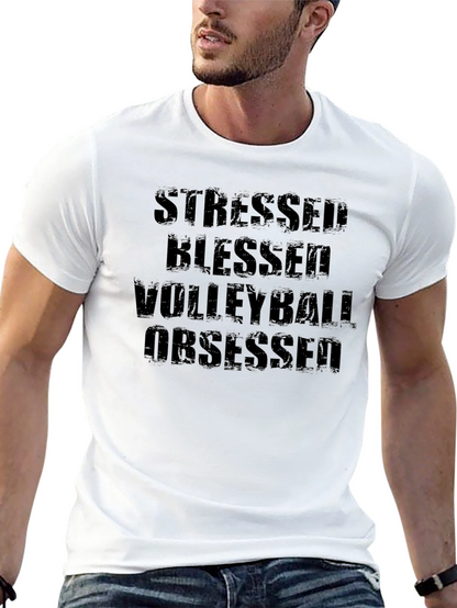Stressed Blessed Volleyball Obsessed Black T-Shirt