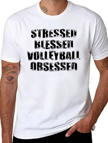 Stressed Blessed Volleyball Obsessed Black T-Shirt