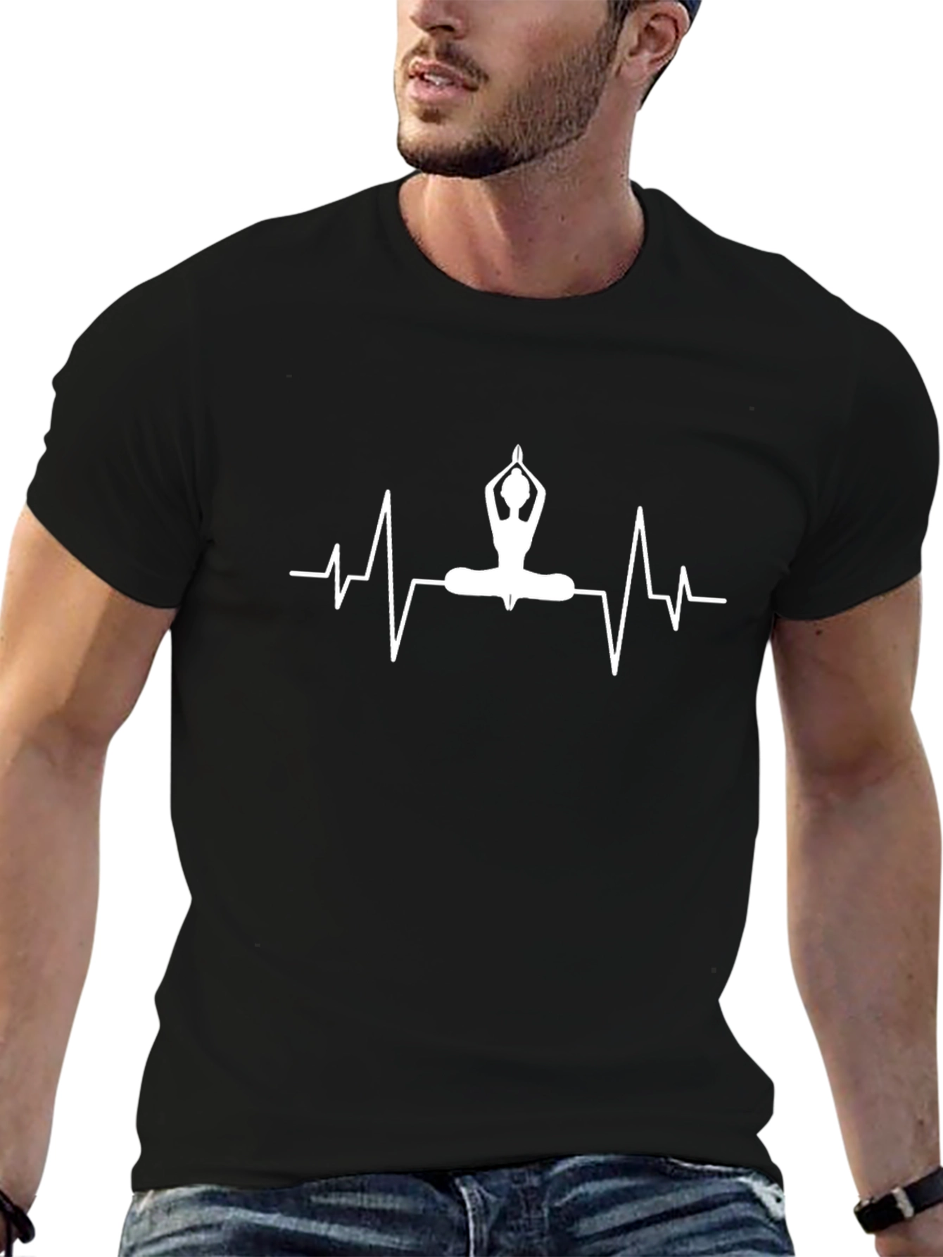 Yoga Heartbeat Graphic Tee - Black Cotton T-Shirt