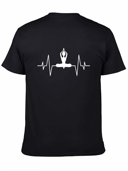 Yoga Heartbeat Graphic Tee - Black Cotton T-Shirt