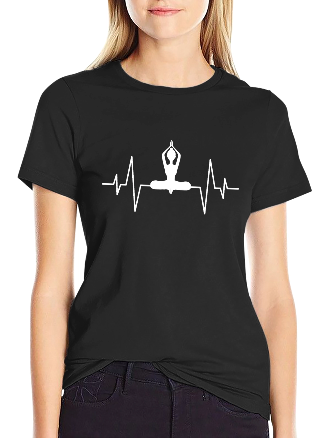 Yoga Heartbeat Graphic Tee - Black Cotton T-Shirt