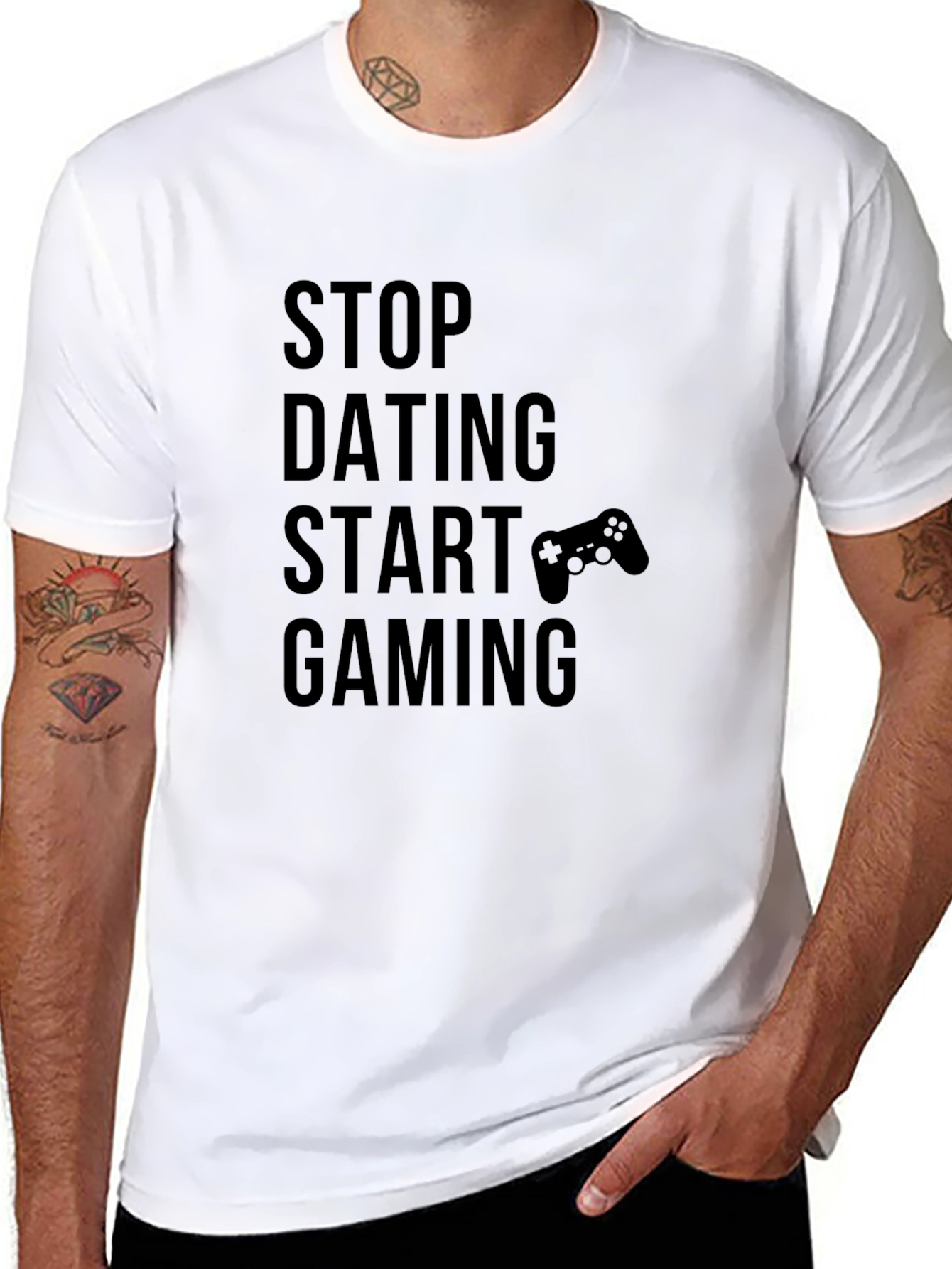 Stop Dating Start Gaming Black T-Shirt