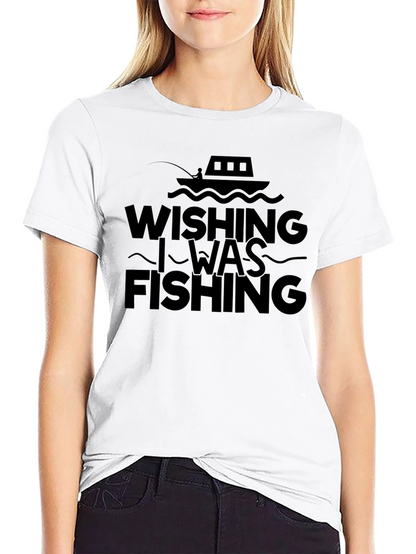 Wishing I Was Fishing Black Tee Shirt