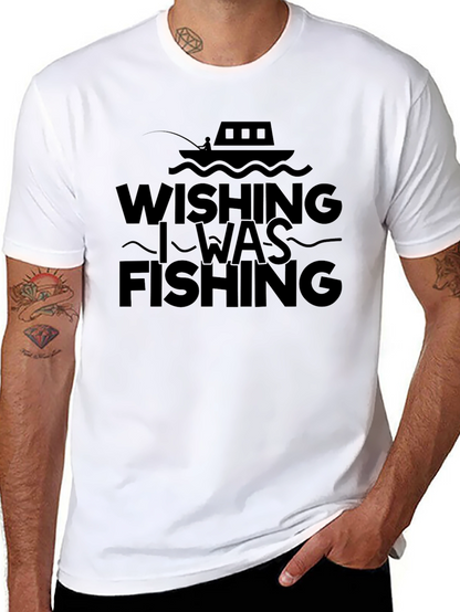 Wishing I Was Fishing Black Tee Shirt