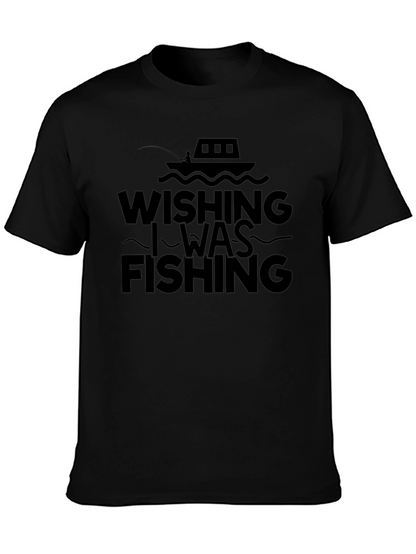 Wishing I Was Fishing Black Tee Shirt