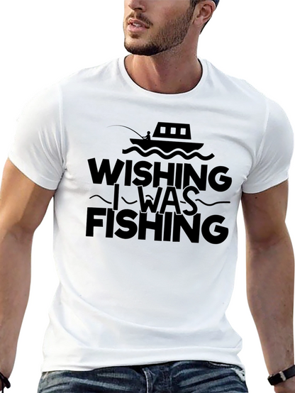 Wishing I Was Fishing Black Tee Shirt