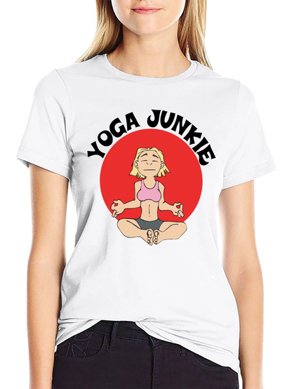 Yoga Junkie Black T-Shirt with Cartoon Graphic