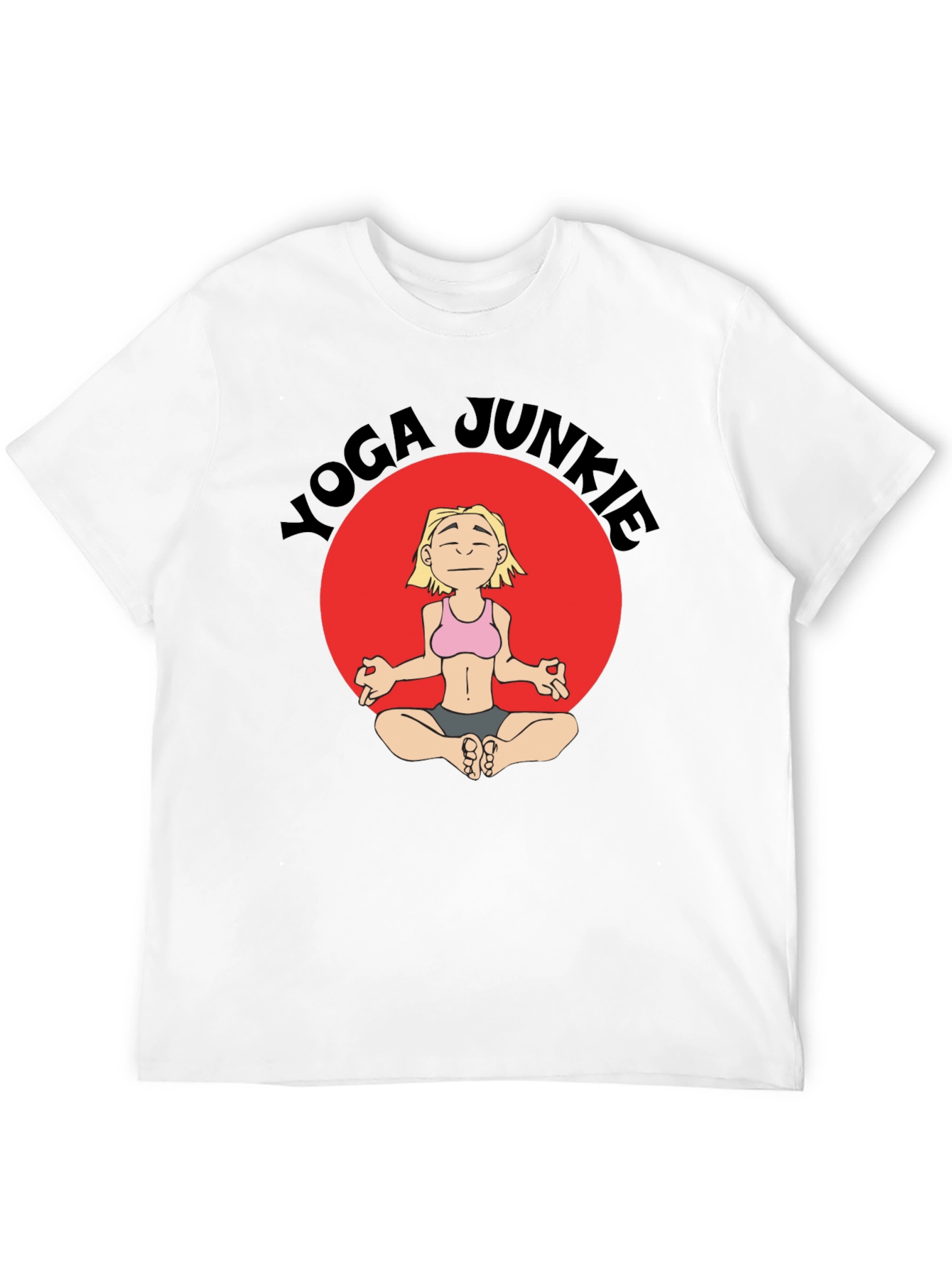 Yoga Junkie Black T-Shirt with Cartoon Graphic