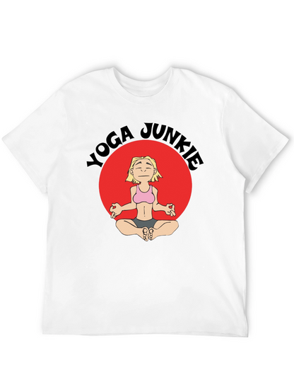 Yoga Junkie Black T-Shirt with Cartoon Graphic