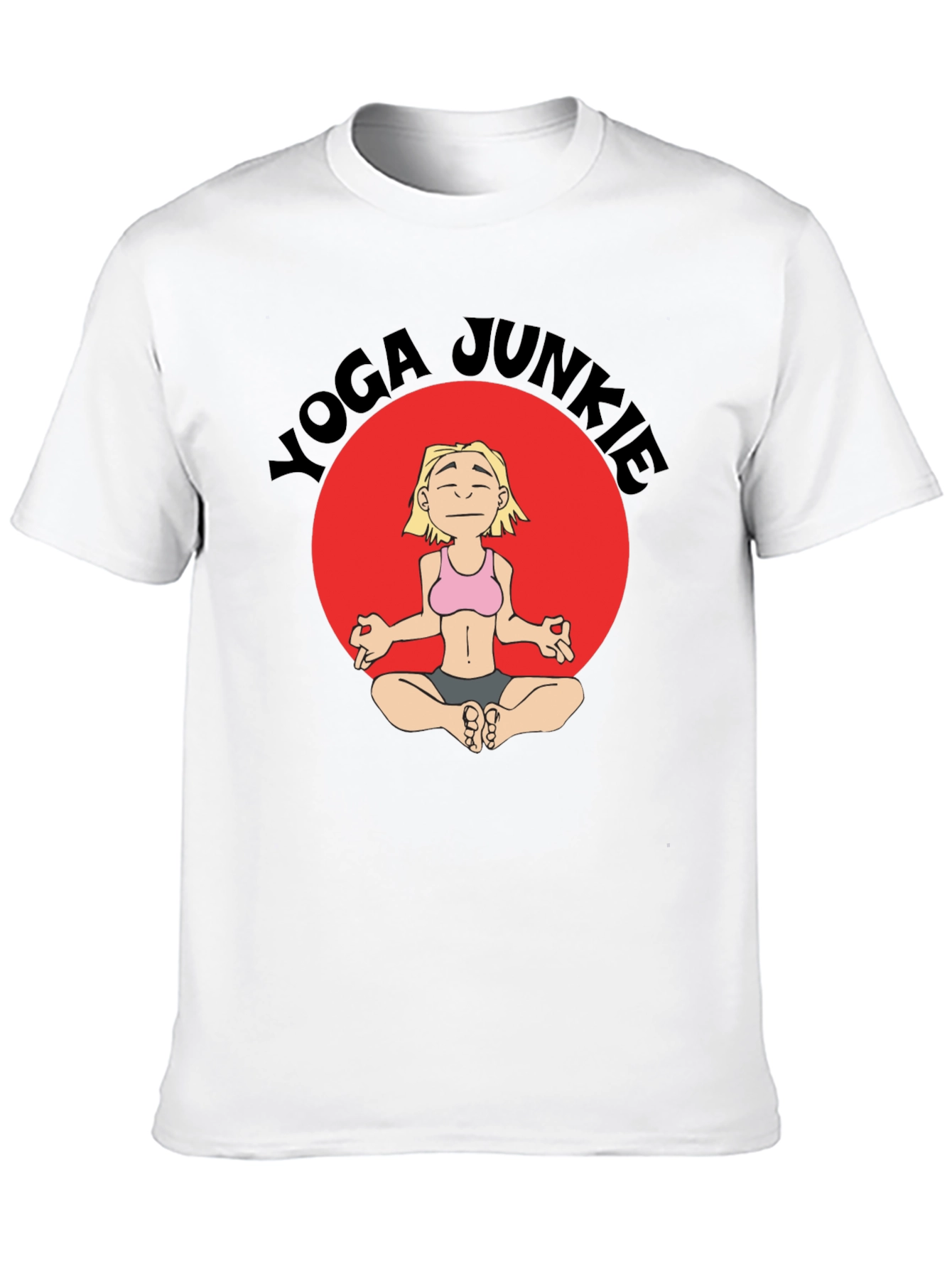 Yoga Junkie Black T-Shirt with Cartoon Graphic