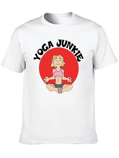 Yoga Junkie Black T-Shirt with Cartoon Graphic