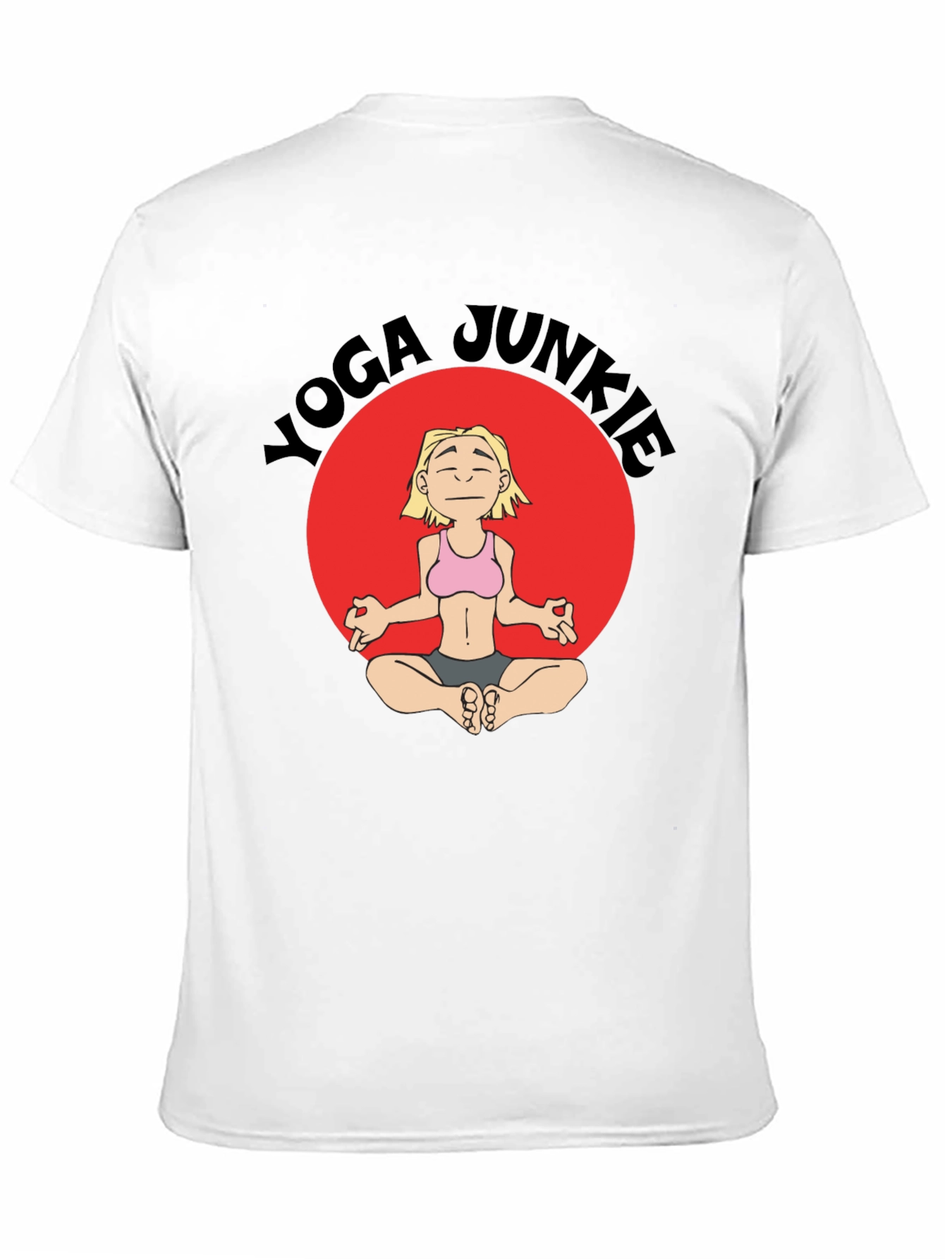 Yoga Junkie Black T-Shirt with Cartoon Graphic