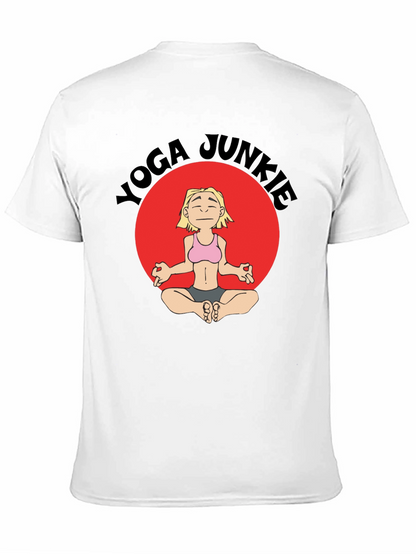 Yoga Junkie Black T-Shirt with Cartoon Graphic