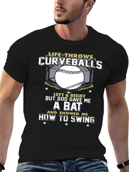Life Throws Curveballs T-Shirt - Baseball Christian Gift