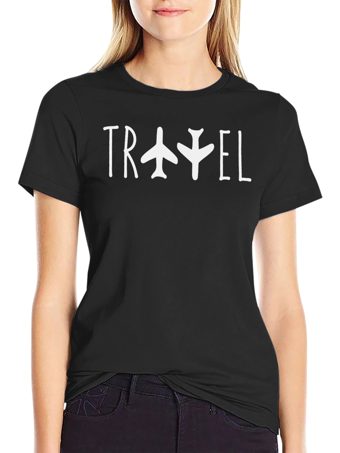 Travel Airplane Graphic Black T-Shirt