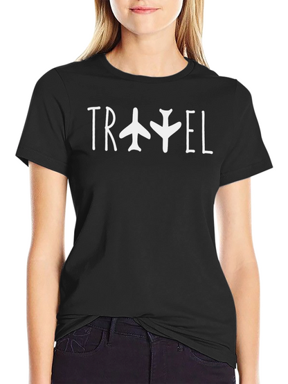 Travel Airplane Graphic Black T-Shirt