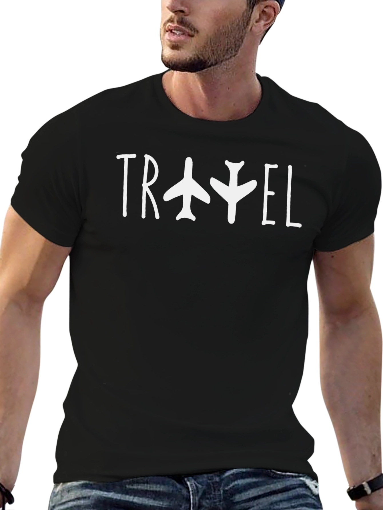 Travel Airplane Graphic Black T-Shirt