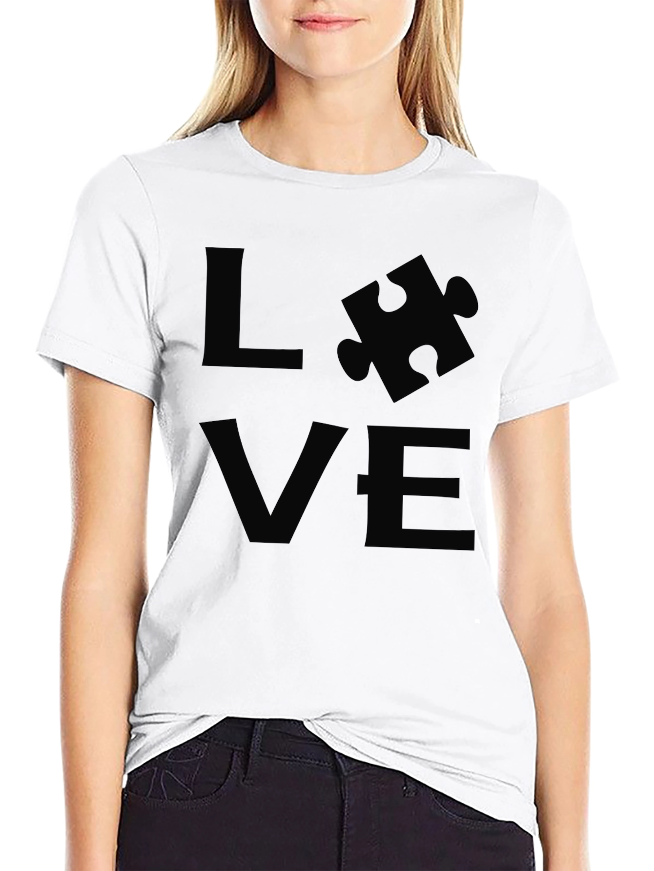 Love Puzzle Piece Black T-Shirt