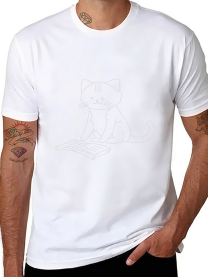 Cat Reading Book Graphic T-Shirt