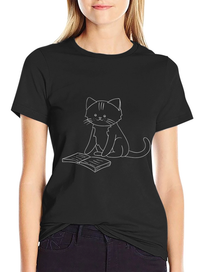 Cat Reading Book Graphic T-Shirt