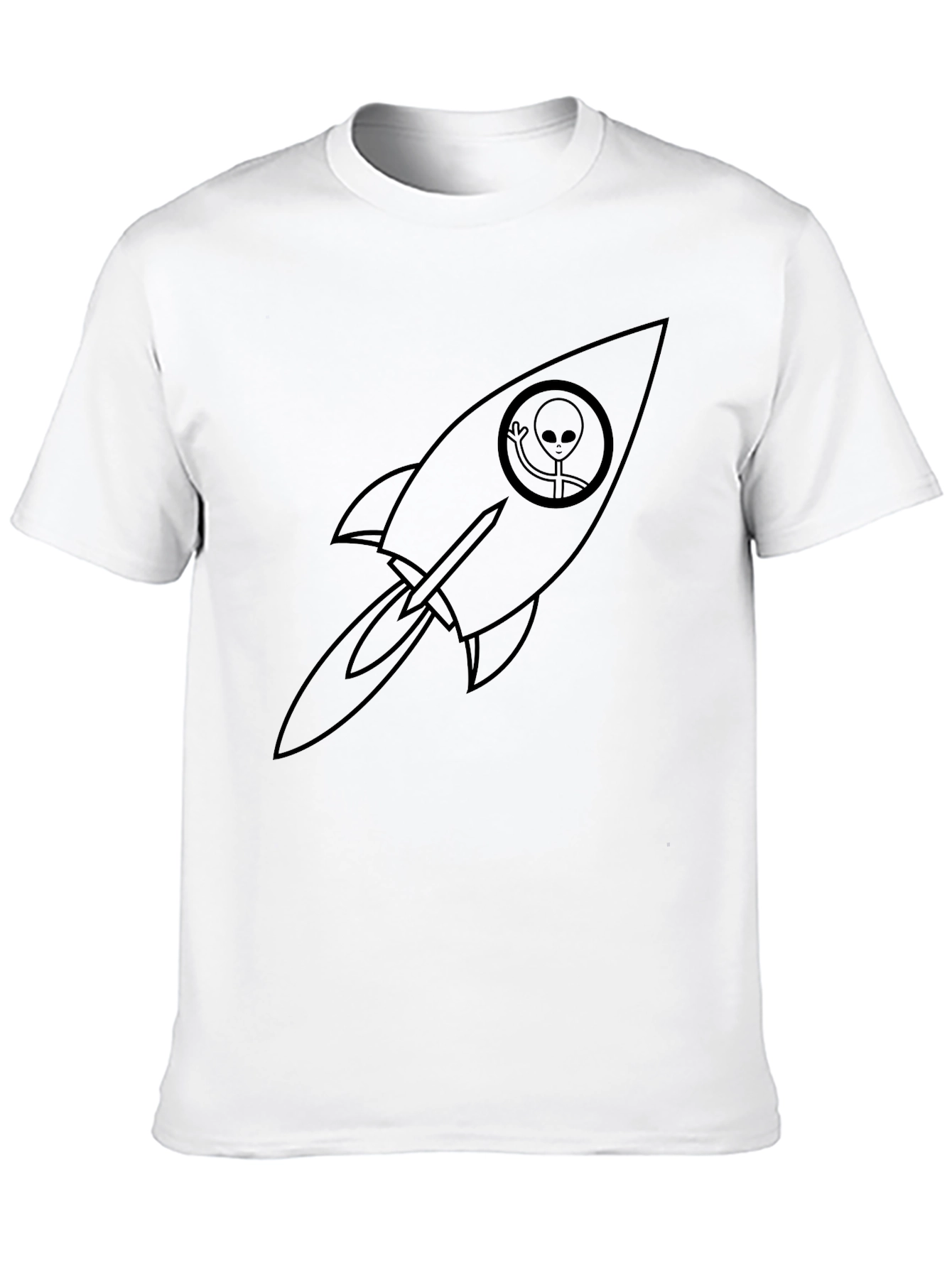 Alien Rocket Graphic Tee - Black Crew Neck T-Shirt